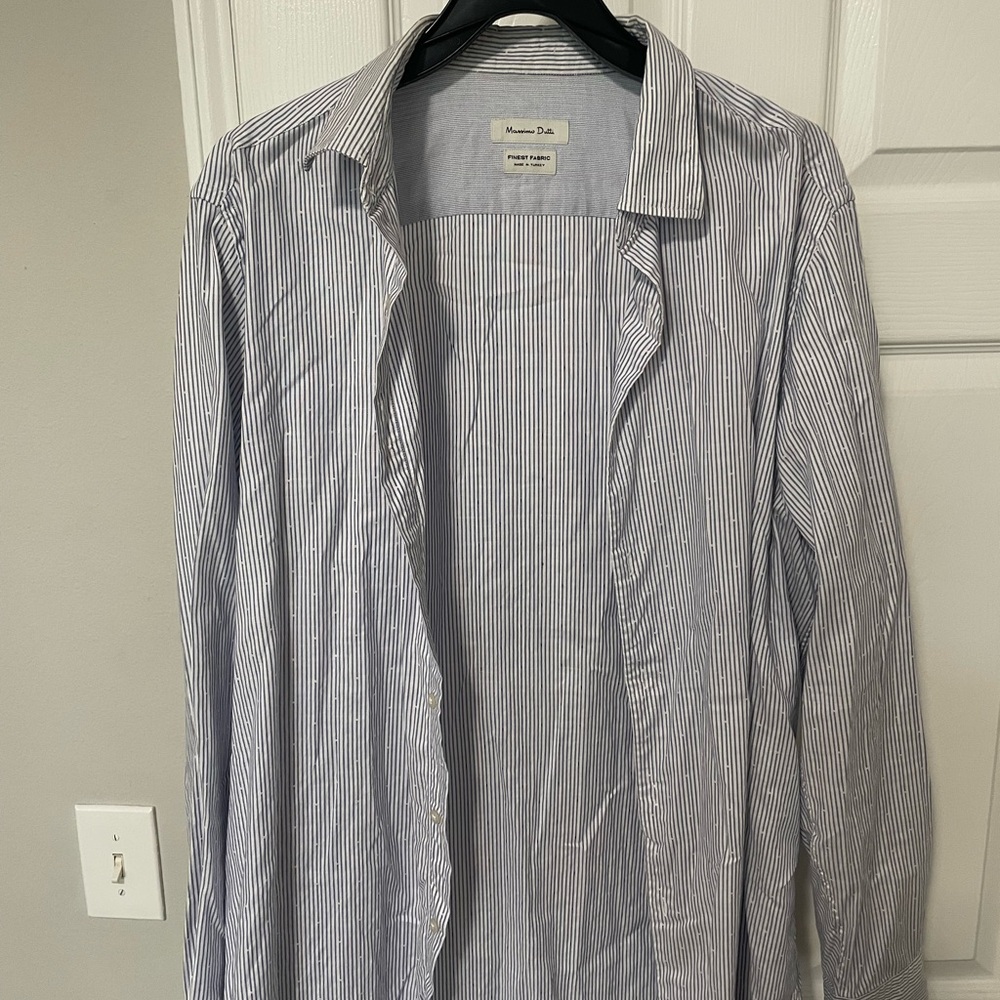 Massimo Dutti Navy and White Striped Shirt